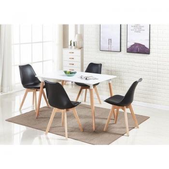 Set di Sala da Pranzo Halo Lorenzo – Tavolo Legno Bianco, 4 Sedie Nero