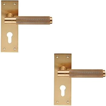 EuroLock Satin Brass Knurled Handles – 150 × 50 mm