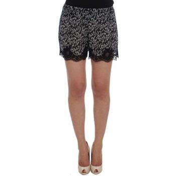 Dolce & Gabbana Short Shorts, female, Black, Size: 2XS Black White Floral Lace Silk Sleepwear Shorts