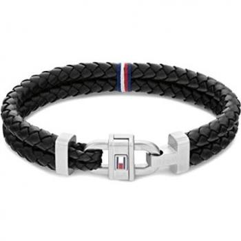 Bracelet en cuir noir homme Tommy Hilfiger 2790361 fermoir carabine acier inoxydable