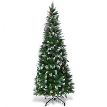 Pinecone‑Adorned 7.5‑Foot Snow Flocked Unlit Pencil Christmas Tree