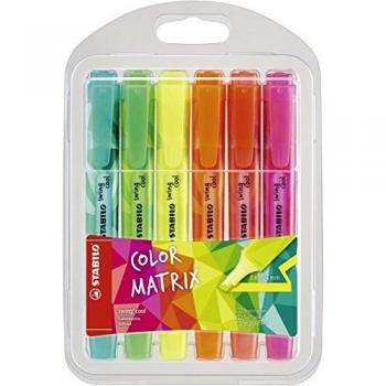 STABILO Swing Cool Colormatrix 6‑Pack – Textmarker (Türkis, Grün, Gelb, Orange, Rot, Pink)