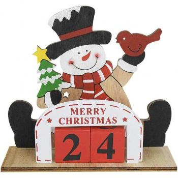 Holz Weihnachtskalender mit Elch und Schneemann