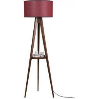 Wonderlamp Lámpara Trípode de Madera Natural con Pantalla Roja