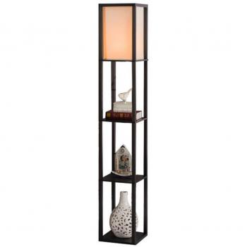 Lampada da Terra in Legno con Ripiani per Camera da Letto e Soggiorno (Senza Lampadina)