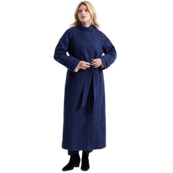 Women’s Classic Midi Funnel Neck Coat in Navy – DP, Size 8
