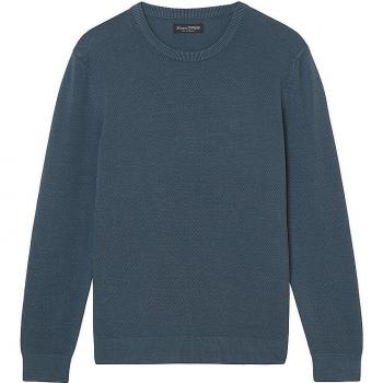 Rundhalspullover MARC O'POLO aus Bio-Baumwoll-Piqué Gr. S, blau Herren Pullover