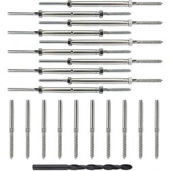 Tornillos Swage Tensor 10 Piezas con Hebilla Giratoria y Cable de Barandilla – Kit 1/8