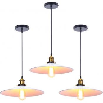 Abat-jour Métal Blanc 3PCS Lustre Suspension Rétro 36cm