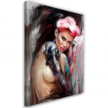 Art contemporain : Femme modeste, toile 40x60 cm, nuance beige