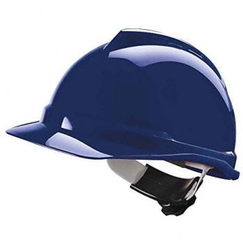 MSA V-Gard 500 Non-Vented Hard Hat with Fas-Trac III Suspension and Sewn Visor, Blue/Grey, XLarge