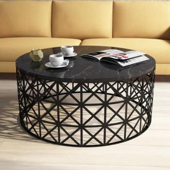 Marbre Noir Intemporel – Table Basse Ovale avec Support en Métal