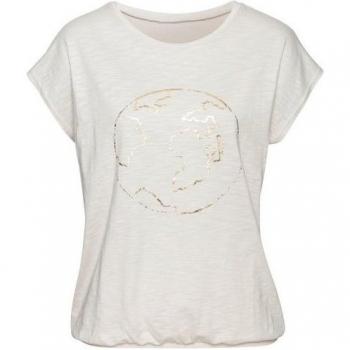Damen Rundhalsshirt von Vivance mit schimmerndem Frontdesign, Beige, Gr. 32/34
