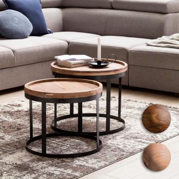 Set di Tavoli Da Caffè FINEBUY 2× Design Moderno in Legno e Metallo