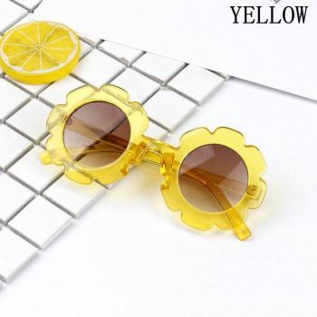 Lunettes sol plastiques enfanties, modèle rétro rond fleuri, protection UV400