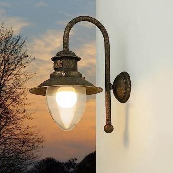 Antike Bronze Außenwandleuchte Amalfi aus Messing mit Glas, IP44, E27, handgefertigt