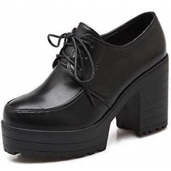 Odomolor Tacón Ancho Salón con Lazos Mujer Redonda Negro 36
