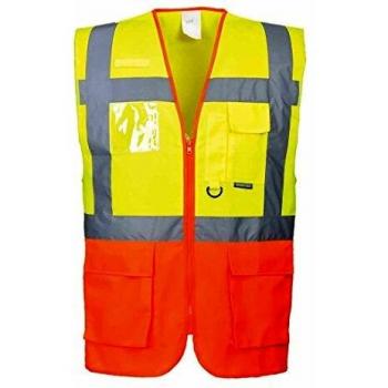 Portwest Prague Executive Class 2 High Visibility Safety Vest in Bright Yellow and Orange, Size S