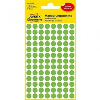 Avery Zweckform 3179 Neon Green Dot Stickers, 8mm Diameter, 416 Labels in Total