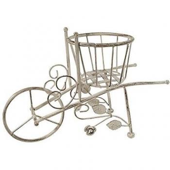 Schubkarre-Blumentopfhalter „Nostalgie“ – klassischer Landhauslook, weißes Metall