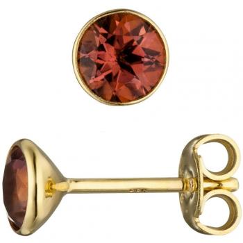 Jobo Ohrstecker rund 585 Gold Gelbgold 2 Turmaline rosa