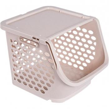 Plastic Tabletop Storage Basket in White/Pink
