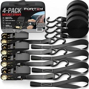 FORTEM Ratchet Tie Down Straps, 4X 4.6m Securing Straps, 4X Soft Loops 680kg
