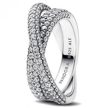 Banda Doble Cruzada con Pavé 48 en Plata – Pandora