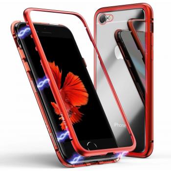 Coque pour iPhone 7/8, Coque d'adsorption magnétique ZHIKE Cadre métallique Ultra Fin Verre trempé avec Couvercle à Aimant intégré pour Apple iPhone 7/8