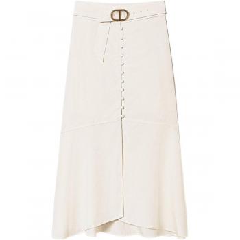S Size Beige Skirt with Logo Buckle