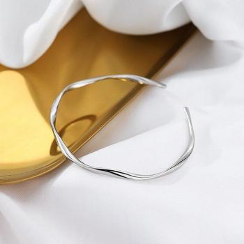 Glossy Silver Open Bangle Bracelet