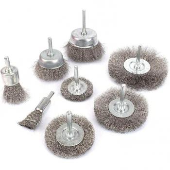 8Pcs Wire Brush Wheels for Drill with 1/4 Inch Shank Stainless Steel 0.15mm