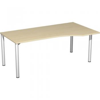 Gera Möbel Flex Schreibtisch 4 Fuß, Holzdekor, Ahorn/Silber, 180 x 100 x 72 cm