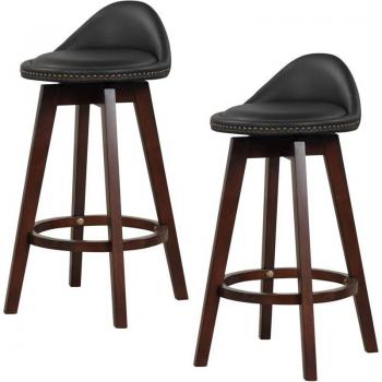 Holz-Kunstleder Barhocker Set mit Rückenlehne