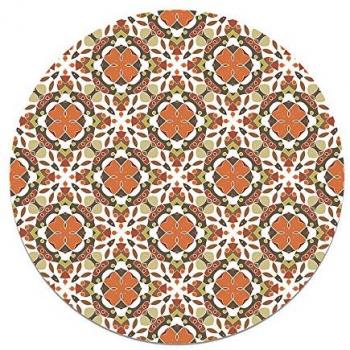 Alfombra cocina vinilo redonda hidráulico oriental mosaico naranja 190x190 cm