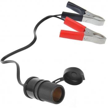 IWH Batterieklemme mit Steckdose, 12 Volt KfZ-Adapter, 12 Volt mit 2 Klemmen, Länge: 250 mm, zum
