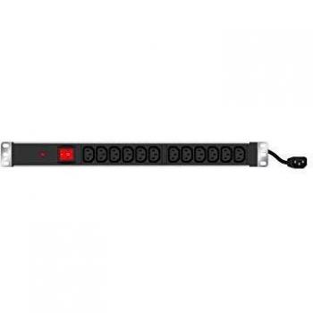 19 PDU 12 x IEC13 Buchse im Alugehäuse 1HE, 3 x 1,5mm Kabel 2,5m, RAL 9005 schwarz kosteneffiziente P