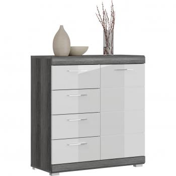 Anrichte INOSIGN Siena – grau mit rauchsilberer Absetzung – 1 Tür, 2 Böden, 3 Fächer, 4