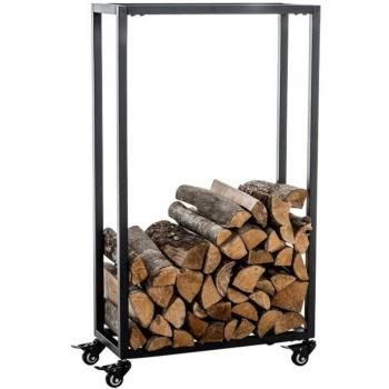 Rueda portátil de estante de leña para chimenea, acabado negro