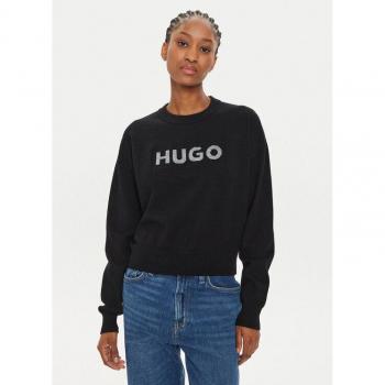Hugo Blue Strickpullover mit Label-Print Modell „Slogerix“, Schwarz, Größe L – Damen