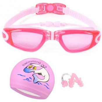 Ensemble lunettes de natation enfants 3-15 ans silicone anti-buée et bouchons d'oreilles