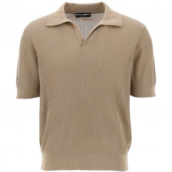 Dolce & Gabbana Beige Polo Shirt with V-neck Collar