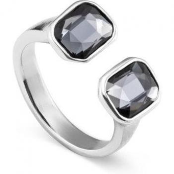 Anillo elegante de plata y cristales grises
