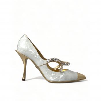 Women's Dolce & Gabbana White Leather Crystal Pumps