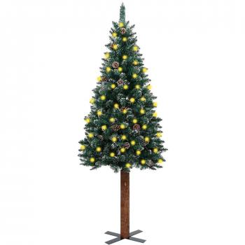 Albero di Natale Sottile con Illuminazione e Neve Verde 180 cm