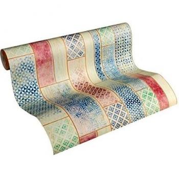 A.S. Création Kitchen Dreams Papier peint intissé Aspect bois vintage 10,05 m Beige Bleu Rouge