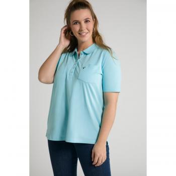 Women's Plus Size Short Sleeve Polo Shirt, Turquoise, Chest Pocket, Size 24/26, Cotton