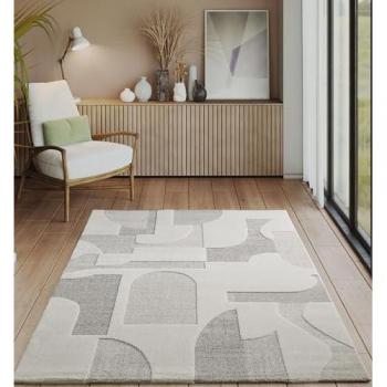 Tapis Décoratif 3D Crème et Géométrie