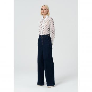 Calça Palazzo em Jeans com Tom Escuro