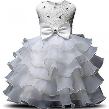 Robe Gamins Volants Dentelles Mariage Blanc 3-4 ans
